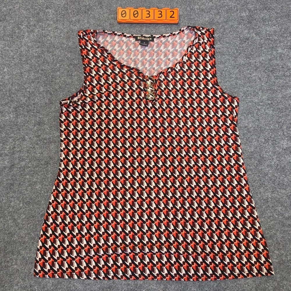 Y2K BYdesign white, black, and orange geometric pattern tank top. Size Medium